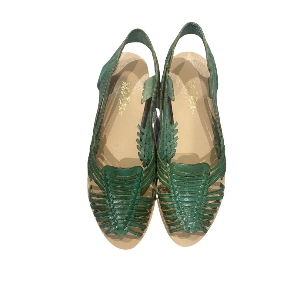 Vintage 80’s Woven Leather Huaraches Sandals Green Size 9B